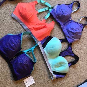 4 Victoria secret sports bras, multicolored